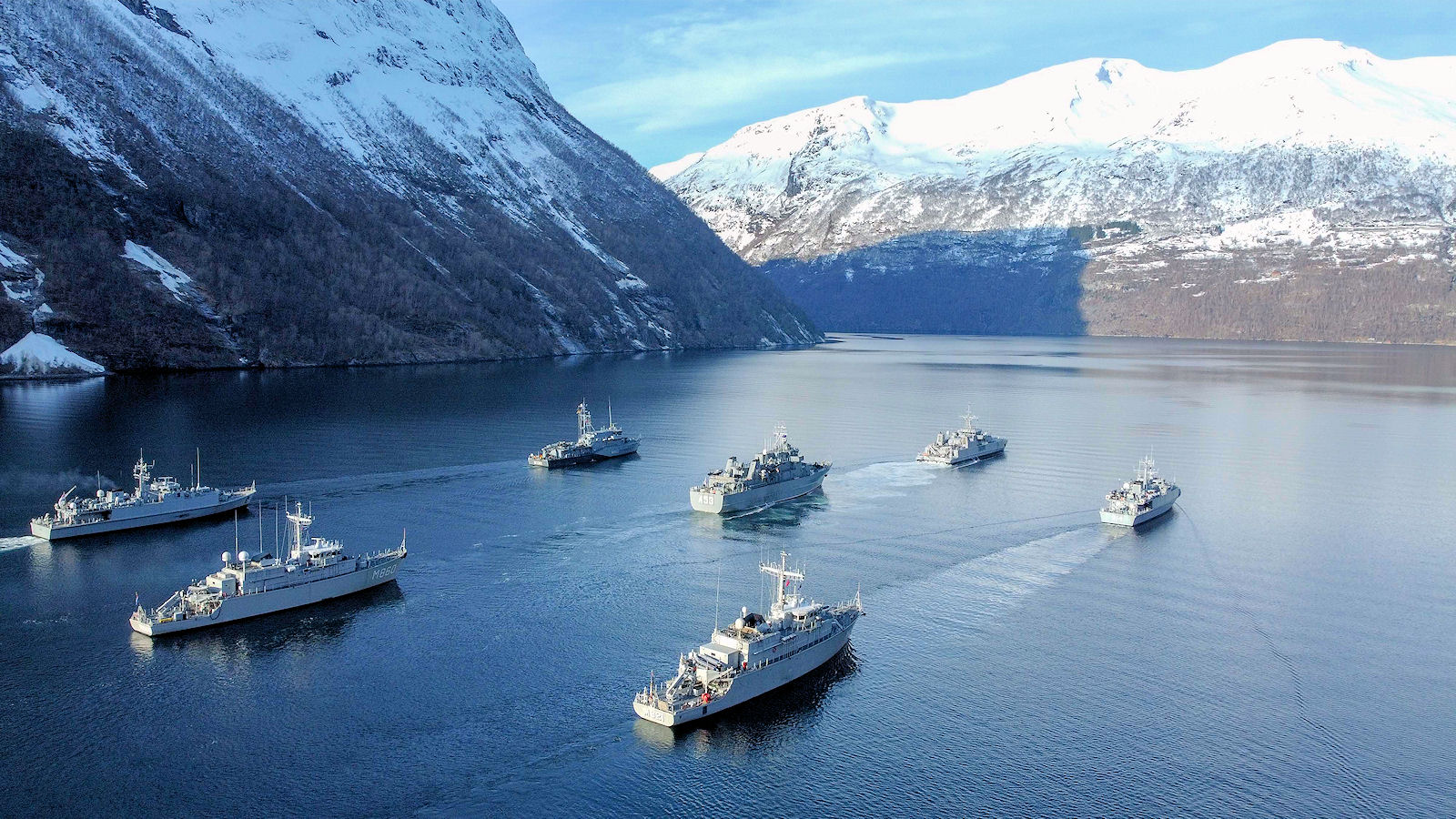 NATO's Mine Countermeasures Group 1 near Geiranger a few days ahead of Cold Response 2022 (Photo by Forsvaret)