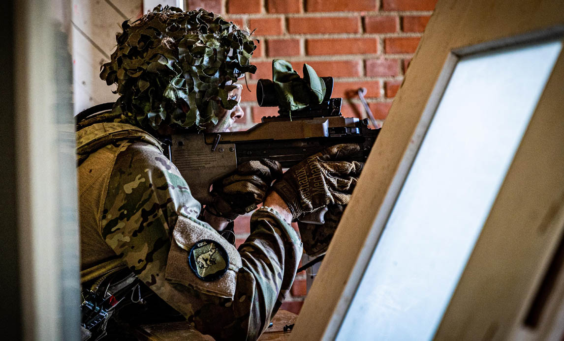 One of the soldiers of the Danish battalion training for deployment in May (Photo by Tue Skal/Forsvaret)