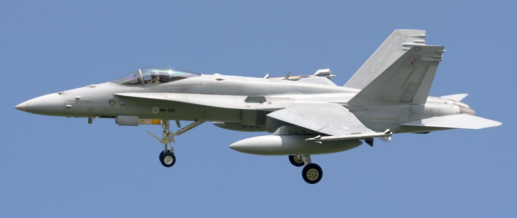 A Finnish F-18C landing (Photo by Rob Schleiffert (CC))