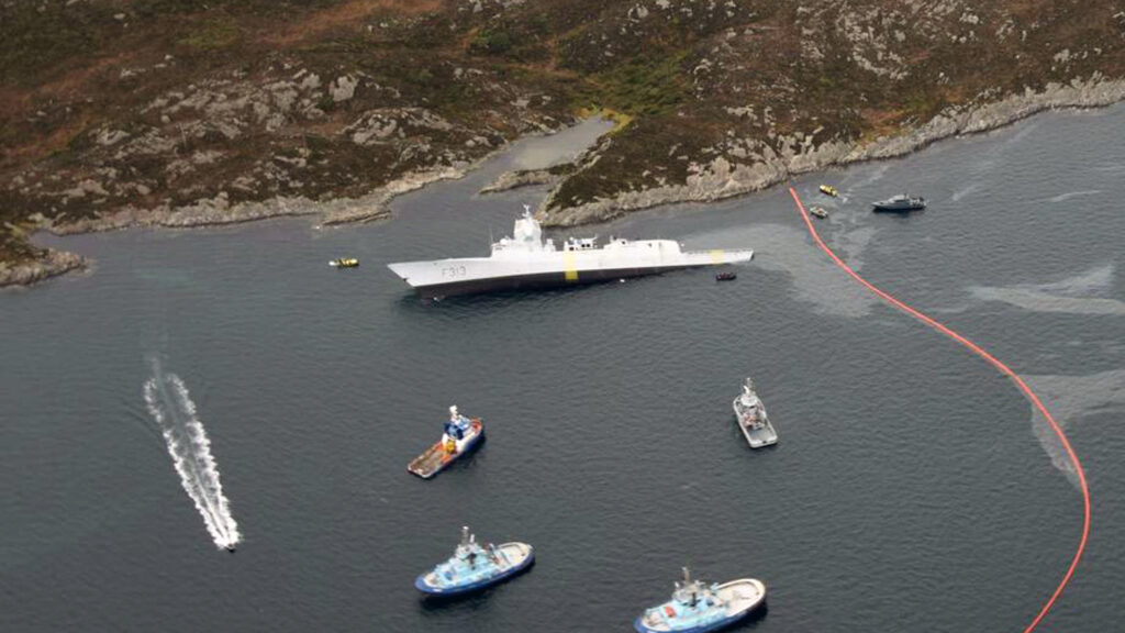 Norwegian frigate Helge Ingstad after the accident on 8 November 2018 (Photo: Kustverket)