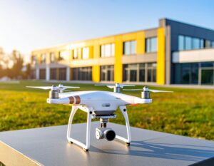 A drone at a high school yard in Estonia (AI generated image created with Adobe Firefly)