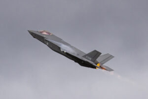 A Royal Netherlands Air Force F-35 taking off from Volkel Airbase in the Netherlands, September 2024