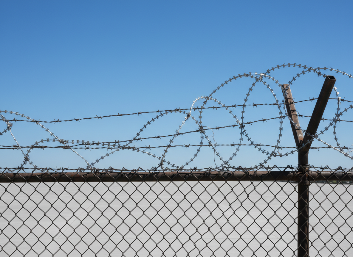 A barbed-wired fence (not the one in Latvia), AI-generated with Adobe Firefly